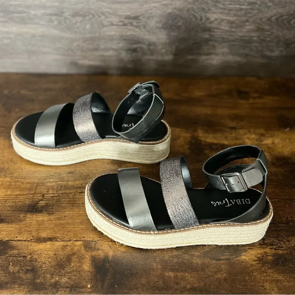Diba True Day Line Leather Espadrille Sandal, Gunmetal Black, Size 7.5. New!